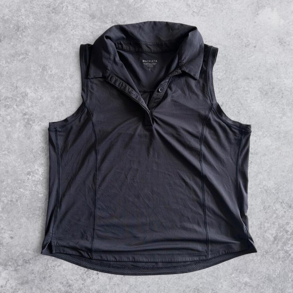 Athleta Black Sleeveless Polo Tank Top Collared Athletic Shirt - Size L
